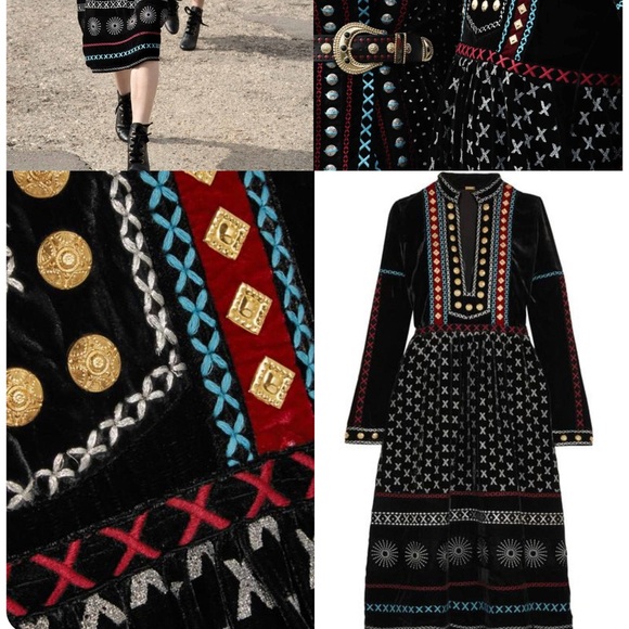 Dodo Bar Or Sara Embroidered Black Dress with Gold and Red Accents - Picture 1 of 3